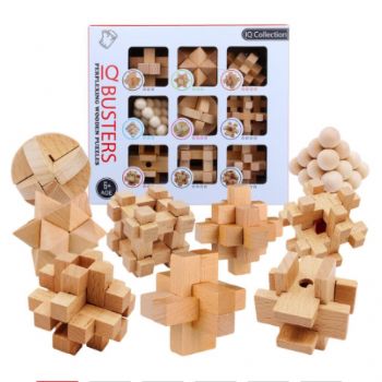 9pcs/set Beech 3D handmade vintage Ming lock Luban lock wooden toys adults puzzle children Educational Toy adult Christmas gift